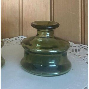 Vintage Dansk Green Uranium Glass Ink Well Candlestick Holder Jens Quistgaard